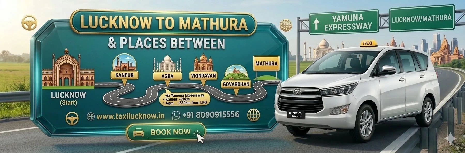 Lucknow to Mathura route